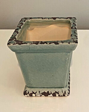 Celadon Sage Green Ceramic 4"H Cachepot Distressed Square Planter No Holes NWOT